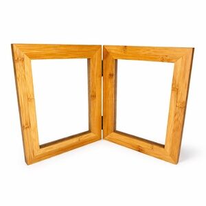 Bamboo Double Hinged Picture Frame Folding Wood Tabletop Photo Frame